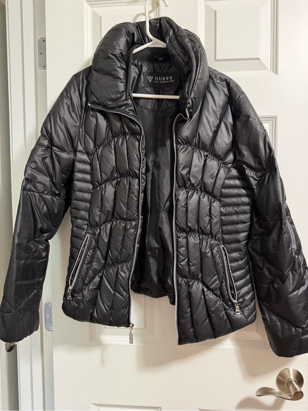 GUESS Black Quilted High-Collar Puffer Jacket